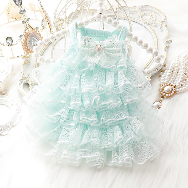 Dog Wedding Dresses for Small Dogs Lolita Clothes Princess Skirt Cat Costume Lace Star Pet Girl Cute Coat Outfits Summer Costumes (L,Blue)