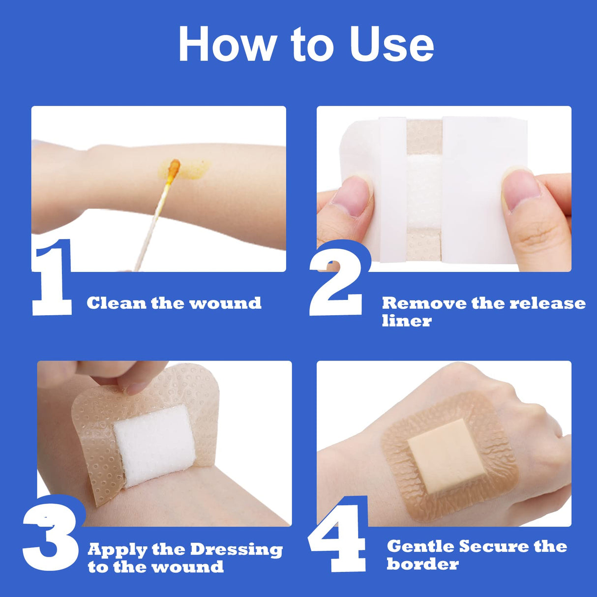 Niceful 20 Packs Silicone Foam Dressing Gentle Border 2x2in, HSA FSA Eligible, Absorbent Silicone Bandages for Wounds, Waterproof Bed Sore Bandages Wound Dressing
