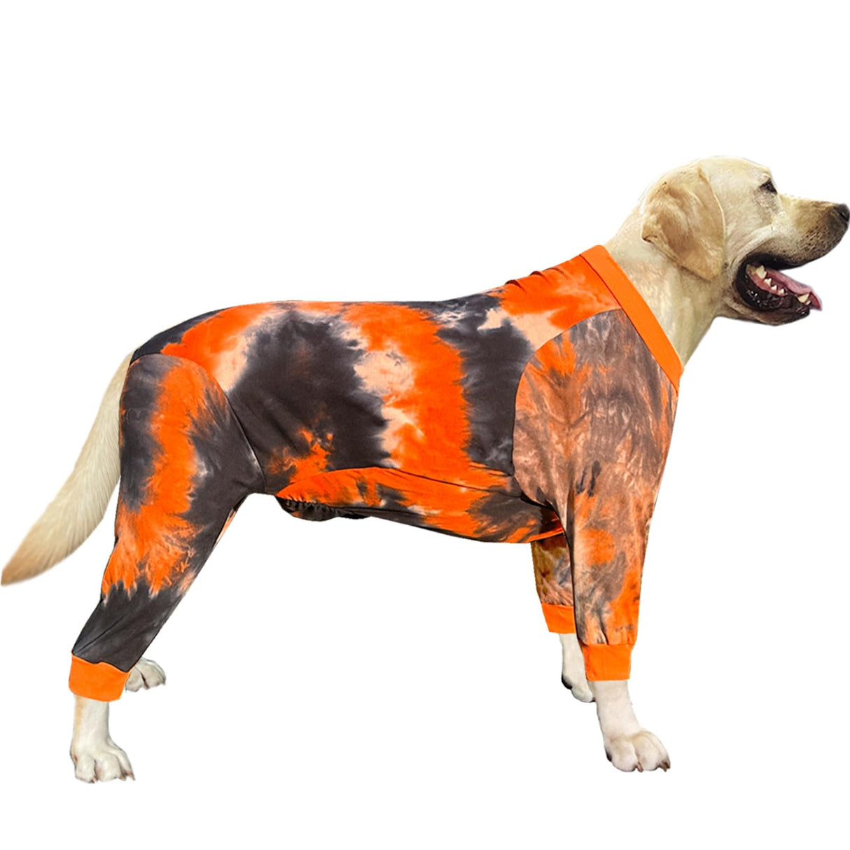 PriPre Dog Pajamas for Large Dogs Cotton Tie dye Pet Clothes Dog Onesie Jumpsuit Pet Sleeper Shirts Full Coverage Dog pjs (3XL, Black Orange)
