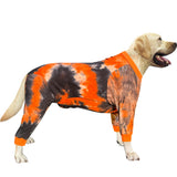 PriPre Dog Pajamas for Large Dogs Cotton Tie dye Pet Clothes Dog Onesie Jumpsuit Pet Sleeper Shirts Full Coverage Dog pjs (3XL, Black Orange)