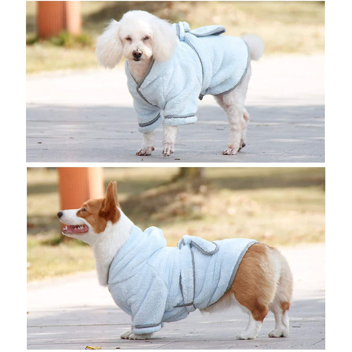 Dog Bathrobe, Microfiber Fast Drying Absorbent Hooded Bath Towel White for Puppy Small Medium Large Dog Cat (3XL, LightCyan)