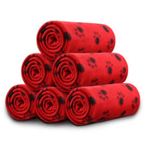 Comsmart Dog Blankets for Small Dogs, 6 Pack Puppy Blanket Cute Paw Print Pet Blanket for Dog, Puppy, Cat, Kitten, 24x28 inches, Red