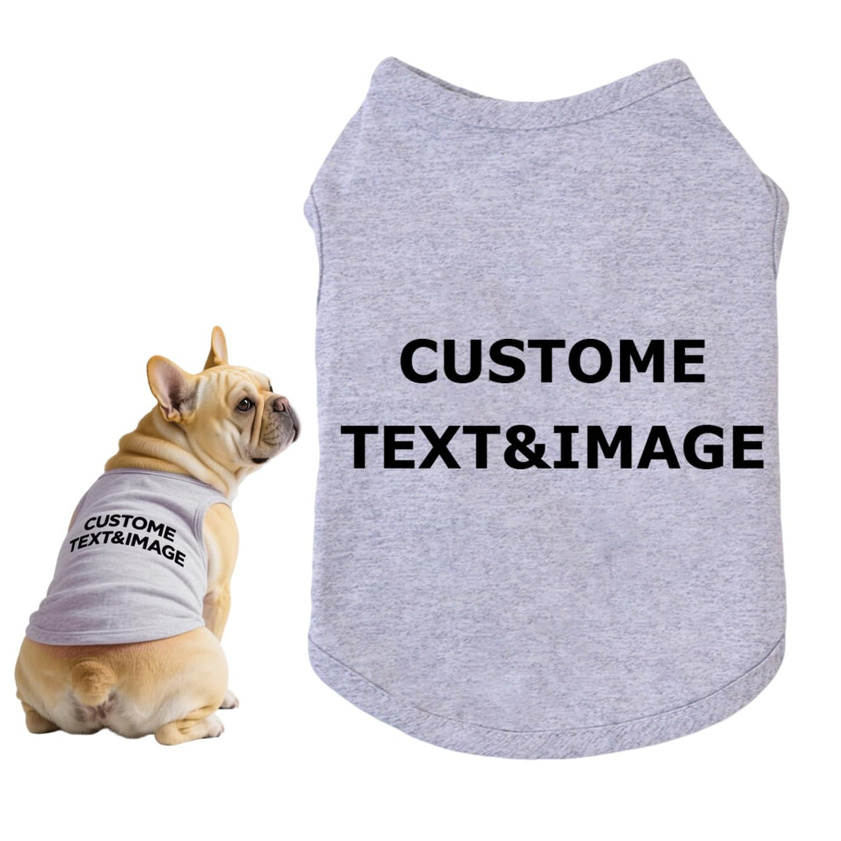 Custom Dog Shirt,Personalized Pet Apparel with Name Text Photo Image,Lightweight Breathable Puppy Kitten Cotton Vest for Small Medium Large Dogs Cats,Puppy Gift (Gray, 5X-Large)