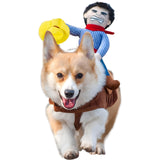 DELIFUR Dog Halloween Costume Funny Dog Cowboy Riding Costume Pet Costume Cat Suit Cowboy Rider Style for Small Medium Large Dogs (Cowboy, Medium)