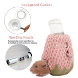 Hamster Water Bottle, Strawberry Ceramic Hamster Gerbil Water Bottle for Glass Tank, Dispenser, 80ML Bottle for Water Holder Stand with 2 No Drip Caps for Syrian Mice, Gerbil（Pink