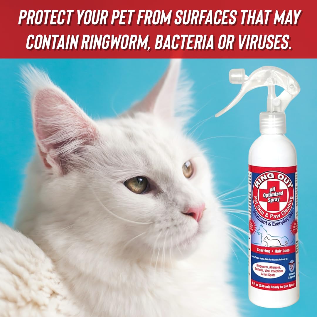 Ring Out for Pets: Control & Help Ringworm | Clean Pets Skin & Paws | Recovery & Itch Relief Calming Spray for Dog, Cat, Guinea Pig, Small or Large Animals/Pet. (Empty Applicator Bottle Included)