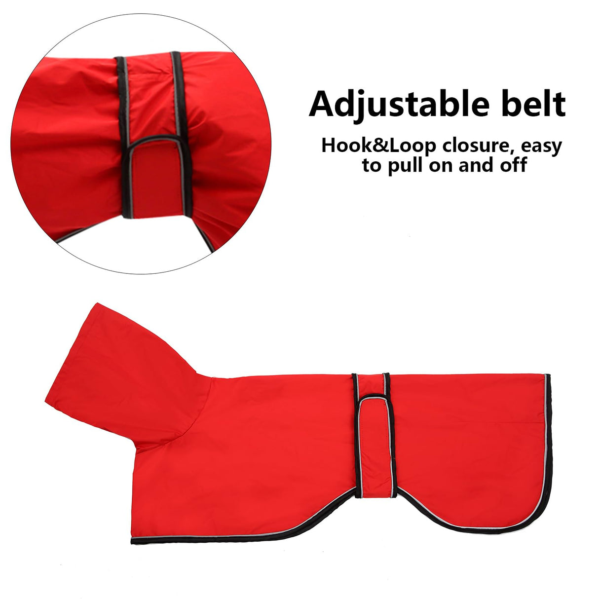 Greyhound Whippet Raincoat Waterproof with Reflective Stripe high Neck fit for Italian Greyhounds Whippets Long Back Breeds - Red - M
