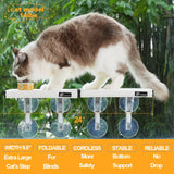 Fampety 24"XL Cat Window Perch=12" Duo Pac Step=2 Mini Stand for Narrow Space,Vertical Gym Set,8+8 Suction Cup,Hold Up 80LB,Foldable Cordless Underneath Support,Textilene Seat Bed,Easy Clean&Dry-White