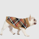 EXPAWLORER Fall Dog Sweater for Small Medieum Large Dogs, Knitted Pullover Turtleneck Cold Weather Classic Plaid Pet Clothes Sweatshirt Outfits for Winter, Girl/Boy Knitwear with Leash Hole Beige ML