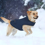 ASENKU Warm Dog Winter Coat, Waterproof Dog Coat for Cold Weather, Fleece Dogs Jacket with Ultra Thick Plush Lining Leash Hole Storage Pockets for Small Dogs (Navy Blue, Small)