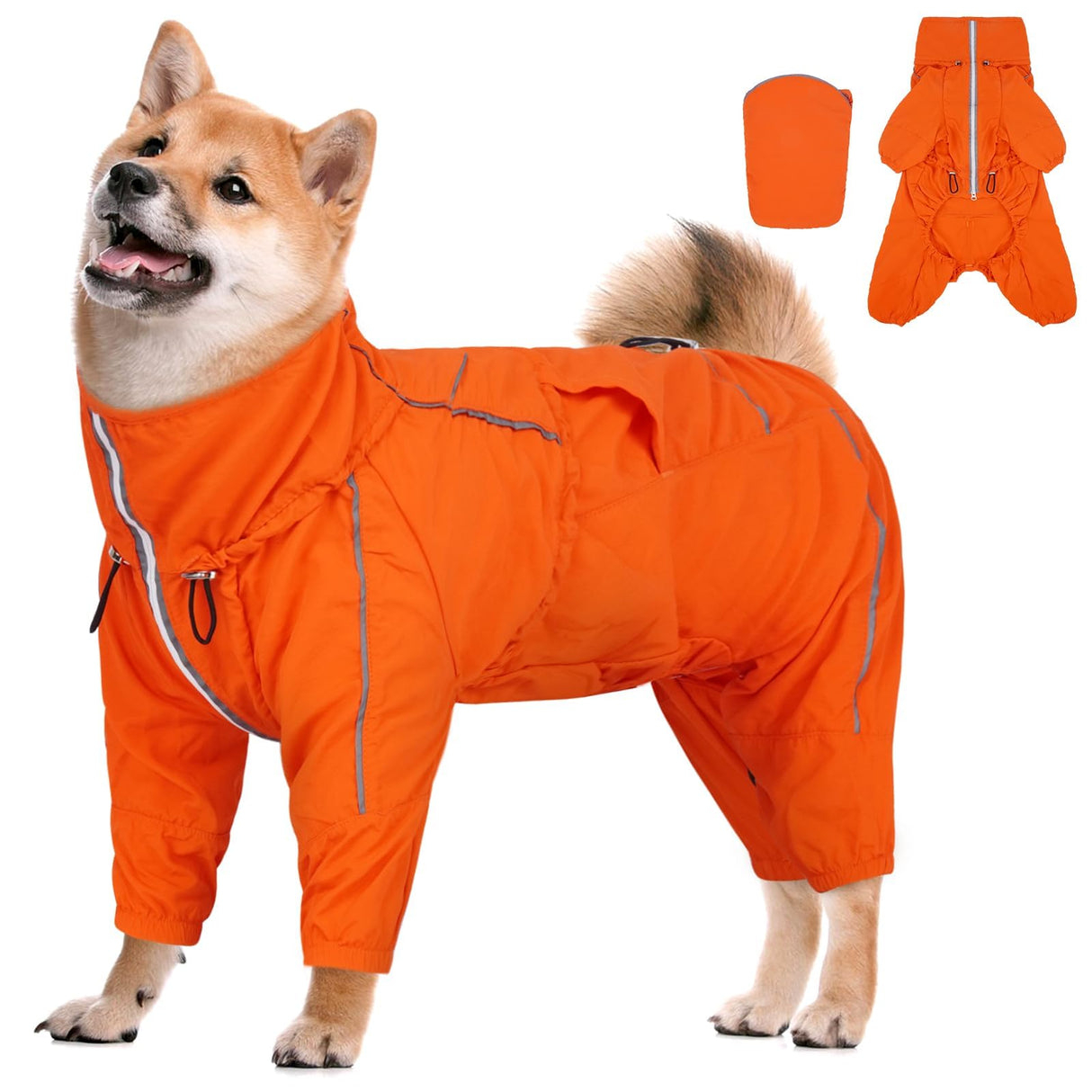 Dora Bridal Windproof Dog Jacket, Lightweight Water Resistant Dog Coat, Adjustable Four-Legged Reflective Dogs Raincoat, Thin Anti-Static Dogs Windbreaker for Hiking Waking(Orange, 2XL)