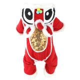SEIS Lion Dance Dog Four-Legged Costume New Year Pet Clothes Cute Cat Tang Suit Winter Teddy Hoodies for Cats Teddy Bichon Small Medium Dogs (S (Chest Circumference 48cm/ 18.9"))
