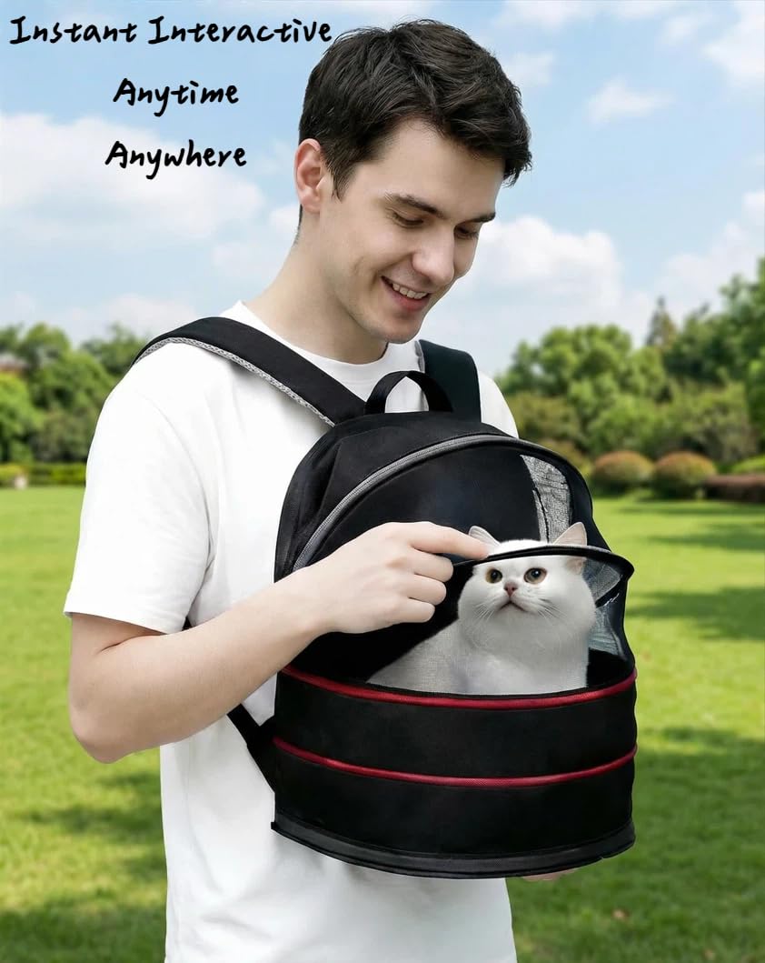 Cat Backpack Carrier for Cats and Small Dogs-Expandable Cat Carrier Breathable Visible Pet Tent for Kitty and Puppy Foldable Pet Nest Bed Perfect for Travel Walks Shopping Vet Visits Home Use-Black