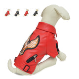 Lovelonglong Cool Dog Leather Jacket, Warm Coats Dogs Windproof Cold Weather Coats for Large Medium Small Dogs with Eagle Embroidery Red XL