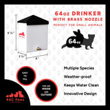 RentACoop 64oz(2L) Small Animal Drinker with Sliding Lid and No-Drip Brass Nozzle - Suitable for Small Pets, Bunnies, Hamsters, Guinea Pigs, Hedgehogs, Rabbits, Chinchillas, Mice and Rats
