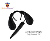 Black Dog Ears and Tail Headband Floppy Black Puppy Ears and Tail Costume Accessory Set for Adults - One Size