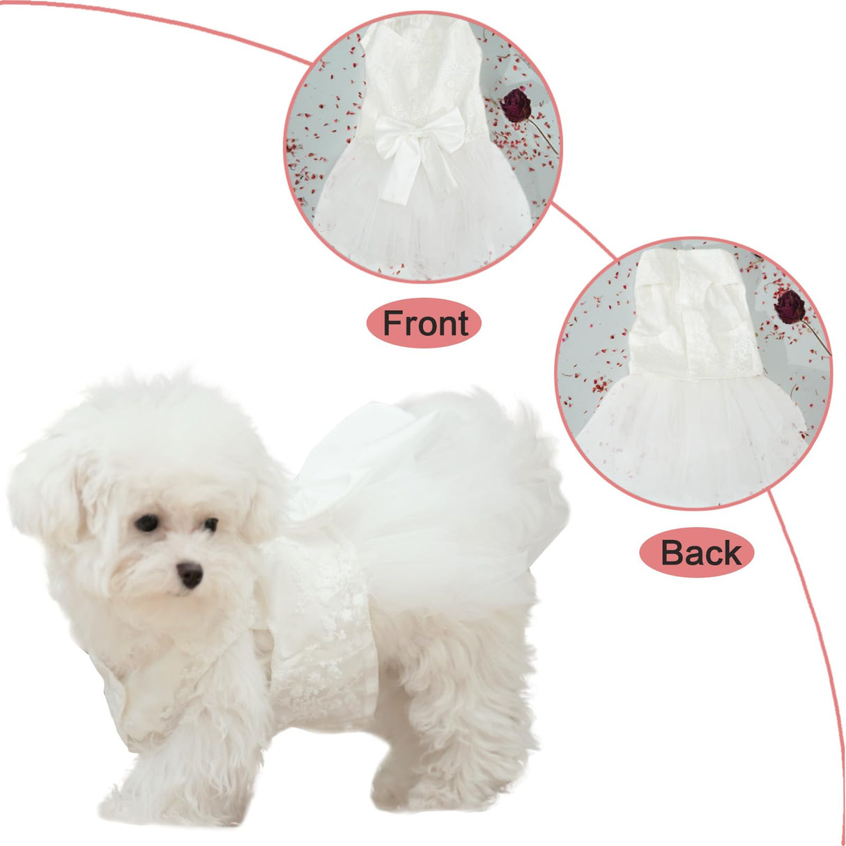 Dog Dress,Pet Wedding Dress Princess Formal Tutu Skirt with Bowknot,Puppy Birthday Party Outfit Apparel Girl for Dogs Cats (White Lace, XX-Large)