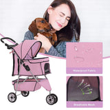 BestPet 3 Wheels Pet Dog Stroller Cat Cage for Medium Small Dogs Cats Travel Folding Carrier Waterproof Puppy Stroller with Cup Holder & Removable Liner,Pink