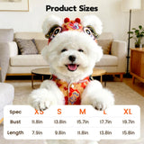 Cute Dance Lion Pet Costume with Red Sequins New Year Cat Dog Clothes Hoodies Coat Chinese Lion Dance Dog Costume, Spring Festival Pet Outfit (X-Small)