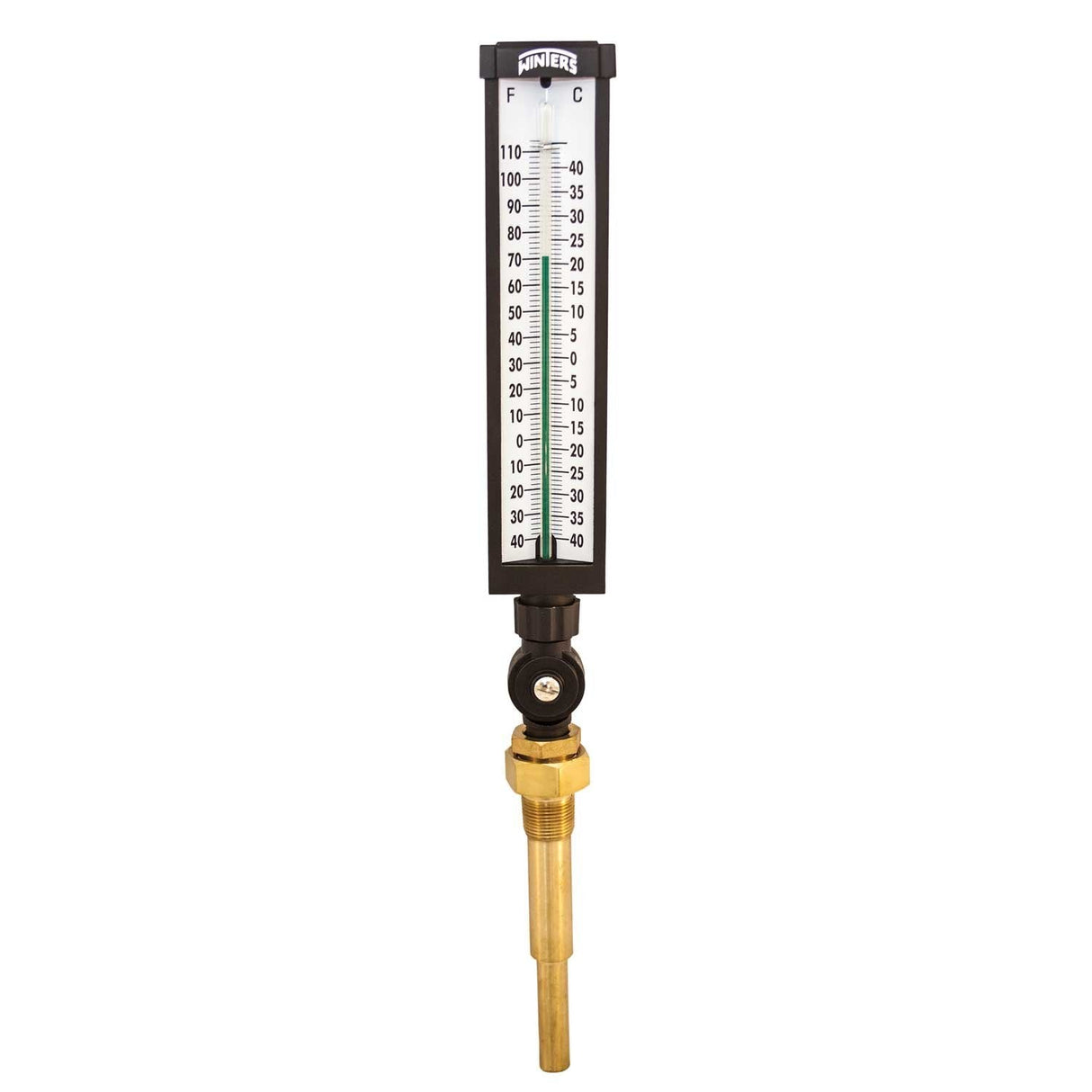 Winters TIM Series Dual Scale Aluminum Industrial 9IT Thermometer, 6" Stem, 3/4" NPT with Thermowell, -40-110 F/C Range