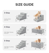 Made4Pets Dog Stairs for Small Dogs, Extra Wide Dog Steps for Bed Couch Sofa and Chair, 35D Foam Pet Steps for Small Dogs and Cats(Up to 40lbs), Non-Slip Bottom Pet Stairs, Light Grey, 3 Steps