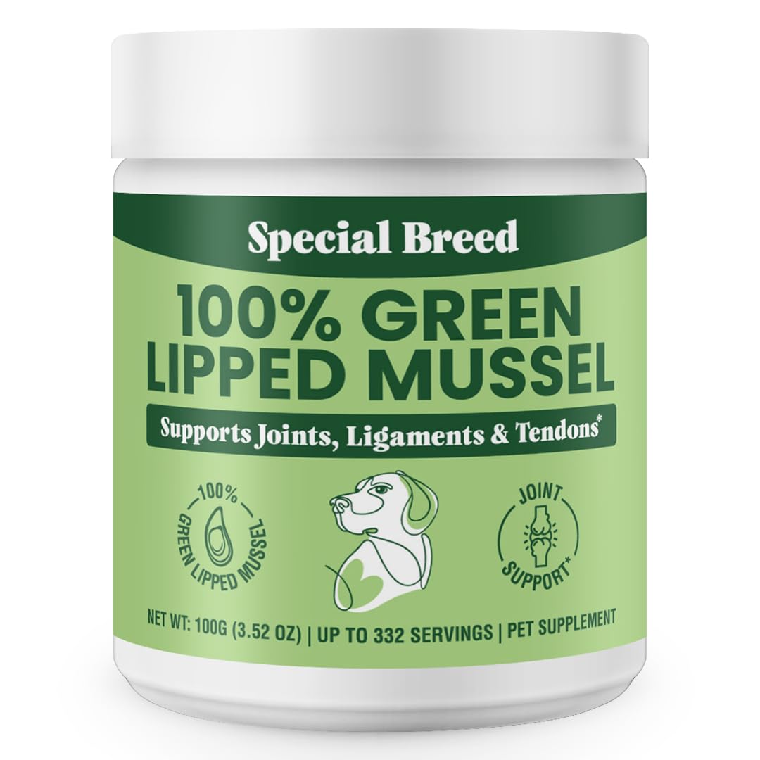 Special Breed Green Lipped Mussel Powder for Dogs & Cats - 100% New Zealand - Natural Hip & Joint Supplement for Joints, Tendons, Ligaments, Muscles - 100 Grams - Up to 332 Servings