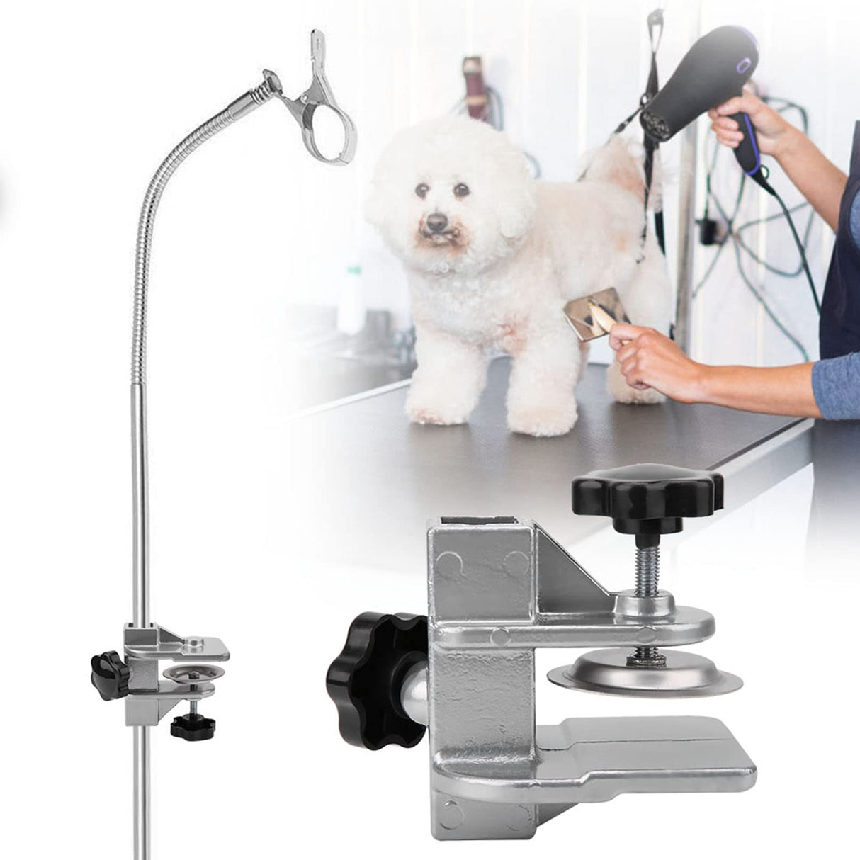 Haosie Pet Grooming Table Arms Clamp, Dog Cat Hair Dryer Clip Holder, H Bar Grooming Table Accessories (Inner Dia 2.3 * 2.3cm)