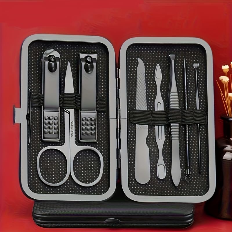 Black Nail Clipper Set, Men's Stainless Steel Nail Clippers, Callus Removal Ear Scoop Set, Hand and Foot Beauty Tool Kit