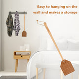 SAMEBUTECO Heavy-Duty Leather Fly Swatter with Bench Wood Handle - 19.7" Length, Ideal for Effective Insect Control (2-Pack, Brown)