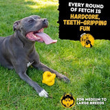 Indestructible Ring Ball - Lifetime Replacement - Strong, Tough, Aggressive Chewers, Medium Large Breed - Non-Toxic Natural Rubber Dog Toys - Yellow - Tug & Fetch - 8x1.75