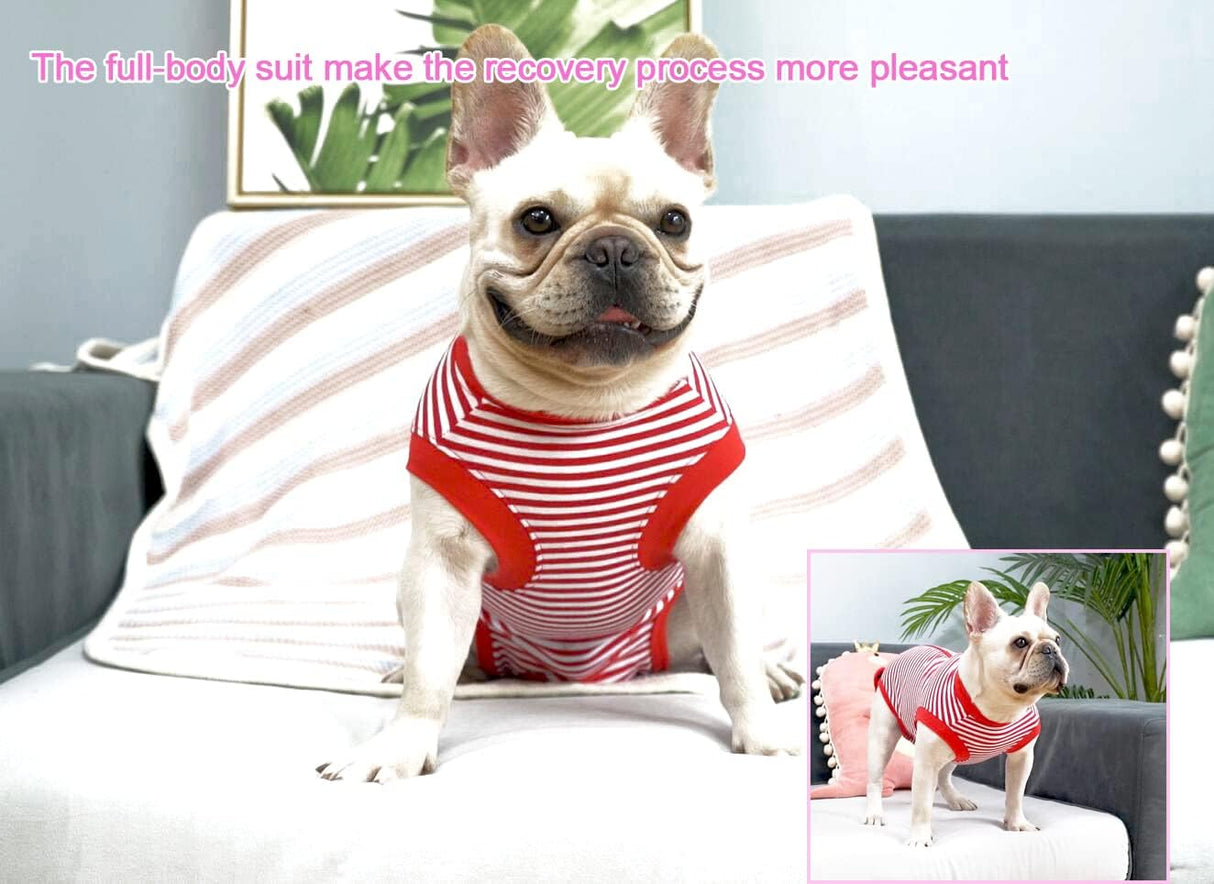 Sychien Dog Red Recovery Suit for XXX-Large Female Spay,Male Dog Surgery Suit,Narrow Red-White 3XL