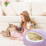 Plush Cat Bed Hooded Semi Enclosed Shell Shaped Pet Nest Cozy Warming Anti-Slip Small Dog Bed for Puppy and Kitten (Coffee, Small)