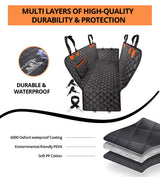 Universal Dog Car Seat Extender - 100% Waterproof Hammock, Heavy Duty Non-Slip Back Seat Protector for Cars, Trucks, and SUVs - Durable Pet Travel Bed with Storage Pocket - Black