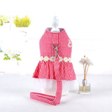 Small Dog Dress with Leash Set Adjustable Dog Harness Dress with D Ring Breathable Walk Doggie Outfits for Puppy Girl and Cat (S,Pink)