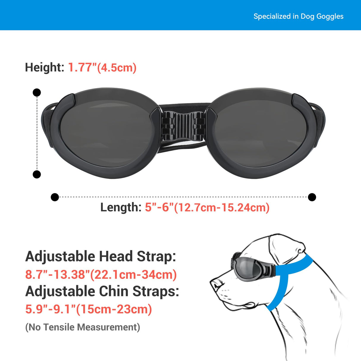 Lesypet Dog Goggles with Replaceable Lenses for Medium Large Breed, Anti-UV Wind Protection Dog Sunglasses Outdoor Motorcycling Driving Eye Protection Pet Sunglasses, Black