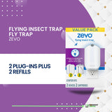 Zevo Indoor Flying Insect Trap Fly (Refill + Device) Includes Bundle Multi-Pack(2 Plug-Ins Plus 2 Refills) + 1 Card Protector SchmiidtEmpire + Sticker