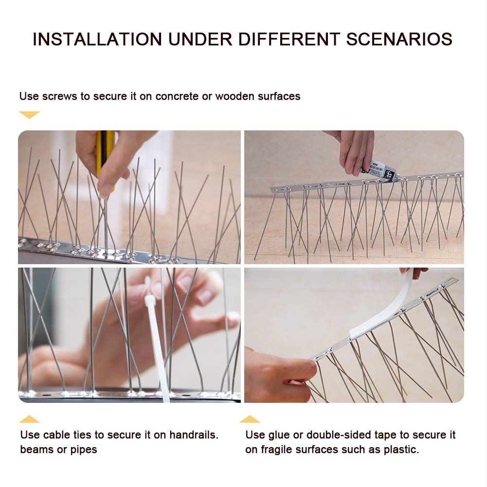 OFFO Bird Spikes with Stainless Steel Base, Durable Bird Repellent Spikes Arrow Pigeon Spikes Fence Kit for Deterring Small Bird, Crows and Woodpeckers, Covers 17 Feet(5.2m)
