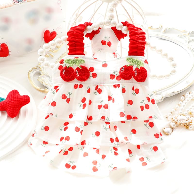 AZA Dog Princess Dresses for Small Dogs Clothes Cherry Costume Pet Suspenders Girl Cat Cute Lace Coat Floral Outfits Summer Costumes (L,Cherry)
