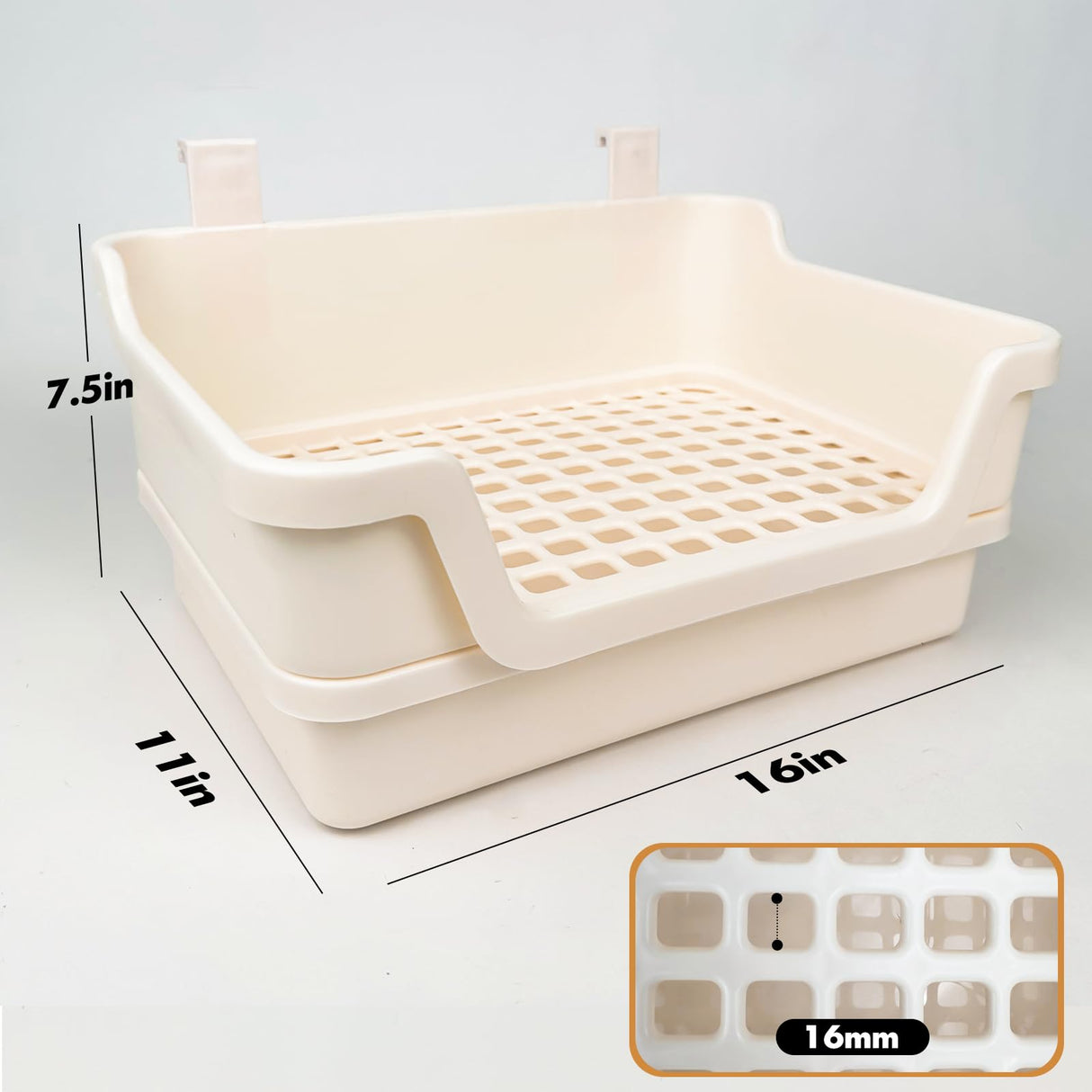 Yuoaes Large Rabbit Litter Box w/Plastic Grid & Dump Tray-Bunny Litter Pan Small Animal Potty Toilet - Pet Bunny Supplies Rabbit Cage Accessories for Training Corner Litter Box (Cream)