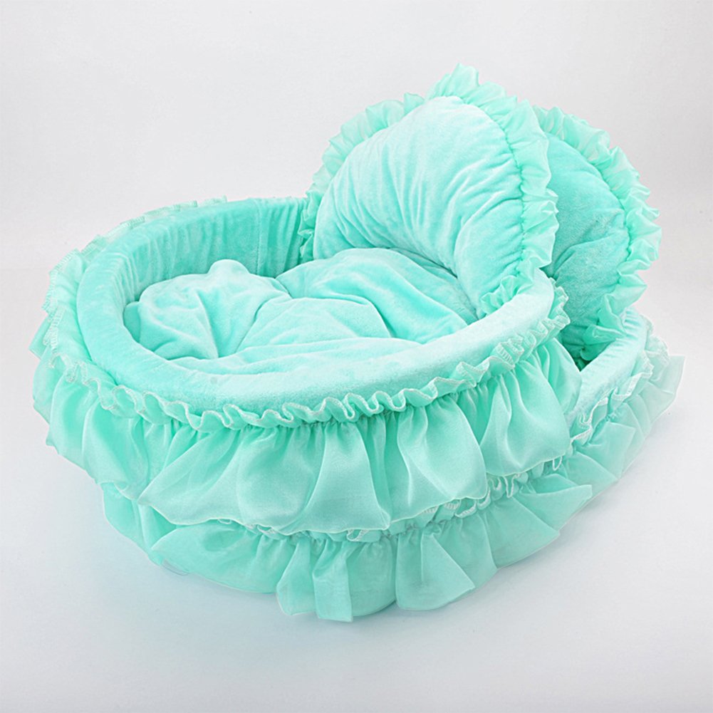 Cute Princess Pet Bed Bow-TIE Lace Cat Dog Bed (S, Green)