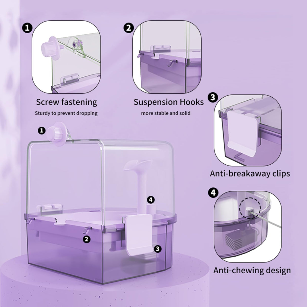 YOOSO WING Automatic Bird Baths for Cage – Indoor Parakeet Bath with Pump, Bird Shower with 2 Modes Running Water, Bird Cage Accessory for Pet Birds Conure Budgies Cockatiels Lovebird (Purple)