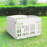 Sweetcrispy Plastic Dog Playpen - 4-Panel 24" Expandable & Durable Pet Fence for Medium Dogs - Indoor & Outdoor Portable Puppy Playpen with Secure Locking Door, White