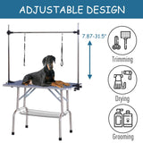 TRODEP 46" Dog Grooming Table Foldable Pet Grooming Tables with Adjustable Arm Noose Storage Mesh Tray Maximum Capacity Up to 330lbs Blue