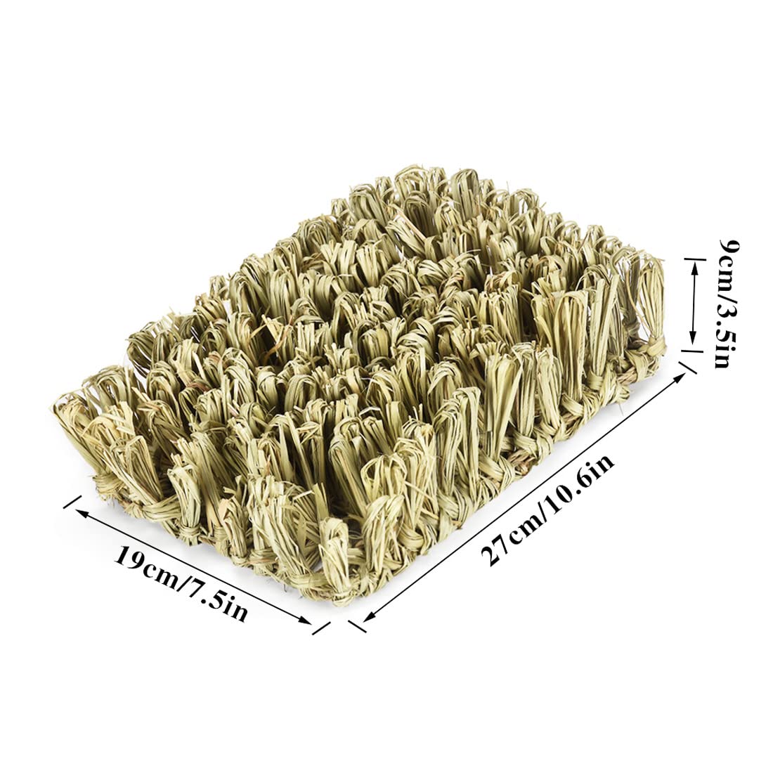 Hamiledyi Rabbit Grass Bed Bunny Natural Straw Woven Mat Guinea Pig Hay Mat Chew Mat for Rabbit Guinea Pig Chinchilla Squirrel Hedgehog(10.6x7.5x3.5inches)
