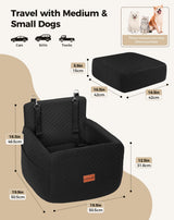 Petcozife Dog Car Seat for Small & Medium Dogs Under 35lbs, Detachable & Washable Pet Car Seat, Interior Height 6 Inches Pet Travel Bed with Storage Pockets and 2 Dog Safety Belts (Black)