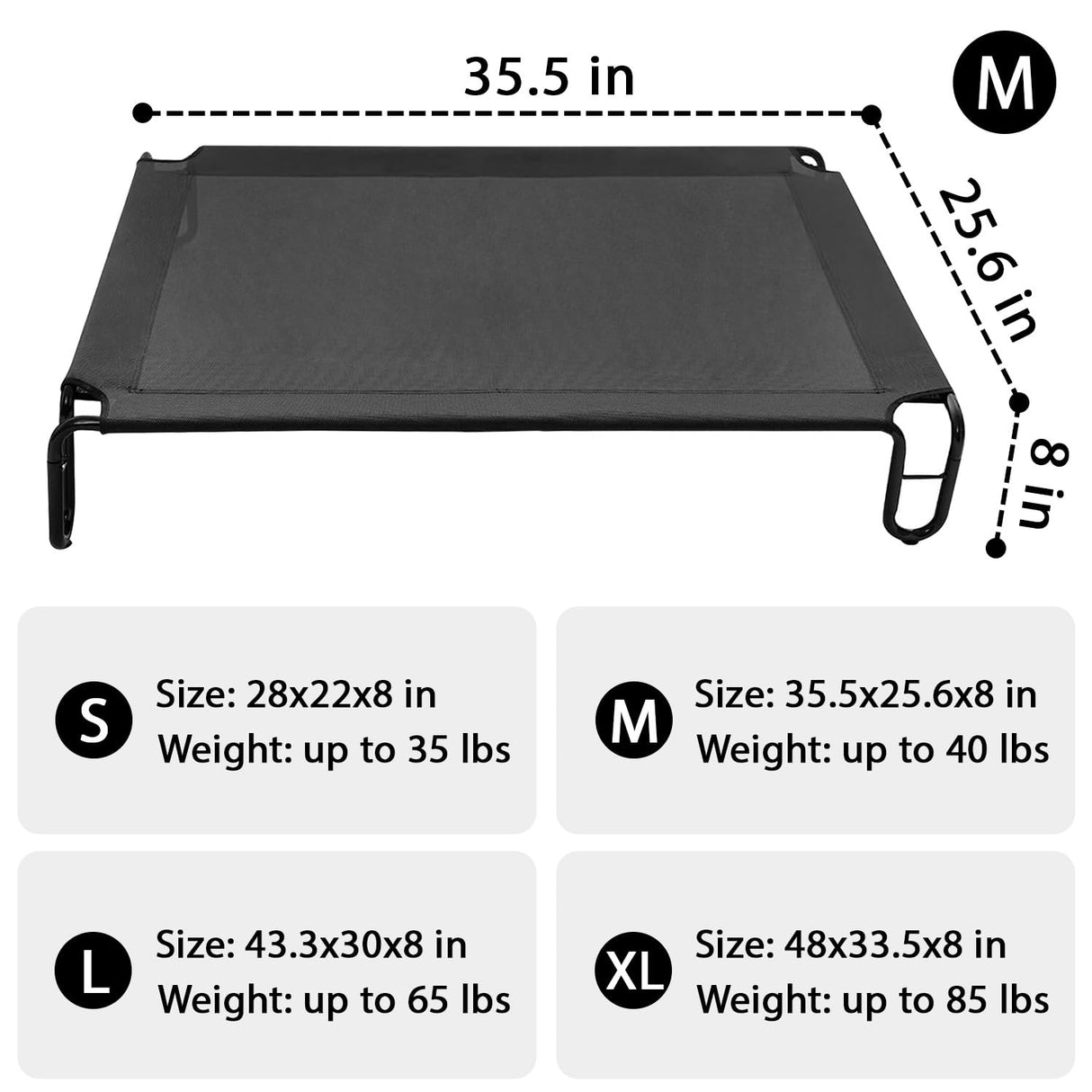pettycare Outdoor Elevated Dog Bed Cot, Raised Dog Cots Beds, No Screws, Stable Frame & Durable Supportive Teslin Recyclable Mesh, Breathable, Indoor and Outside Pet Beds, Fits up to 40 lbs