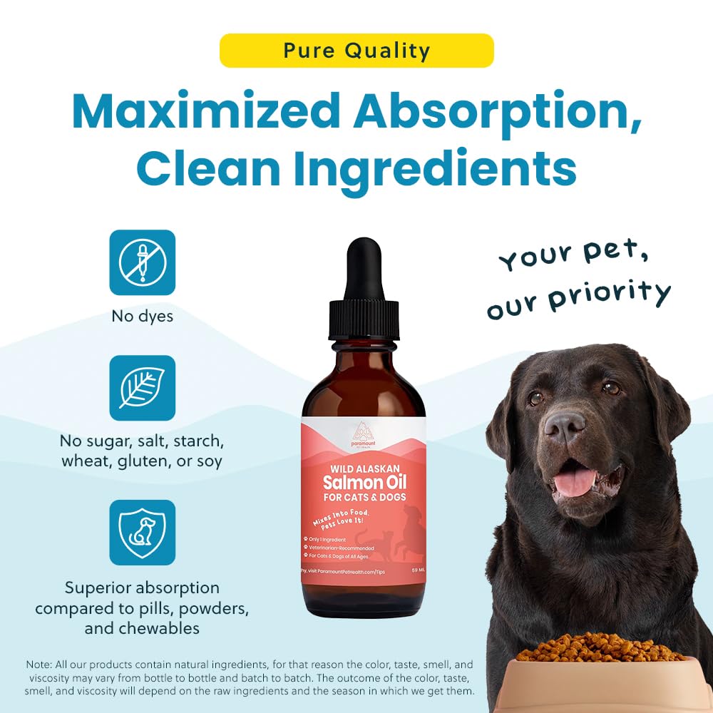 Paramount Pet Health Wild Alaskan Salmon Oil for Cats & Small Dogs, Supports Skin, Coat, Joint & Overall Well-Being, Pure & Premium Alaskan Salmon Oil for Dogs & Cats with No Fillers, 2 oz