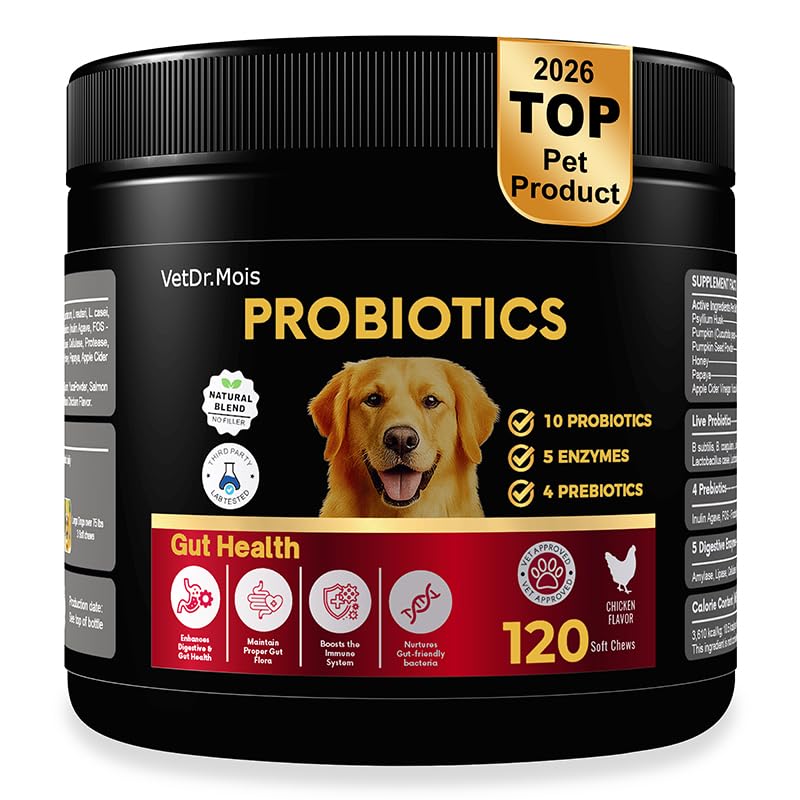 Dog Probiotics Chews Supplement – Digestive Support & Gut Health for Dogs, Helps Loose Stool, Gas & Sensitive Stomachs, Supports Itchy Skin, Allergy & Immune Health – 120 Ct