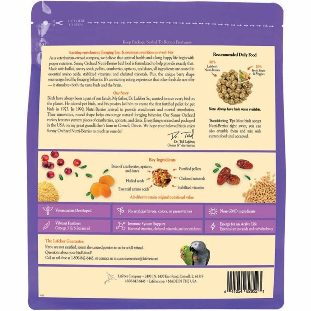 LAFEBER'S Sunny Orchard Nutri-Berries Pet Bird Food, Made with Non-GMO and Human-Grade Ingredients, for Parrots, 3 lb