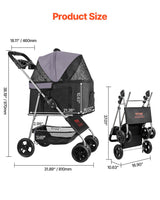 VEVOR Pet Stroller, 35 lbs Weight Capacity, Foldable Dog Stroller Cart, 4 Wheels Cats Strollers with with Detachable Carrier & Mesh Windows, Portable Design with Brake for Small to Medium Pets